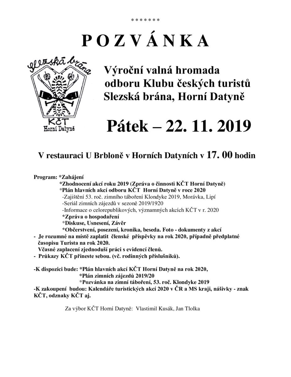 Pozvánka na Valnou hromadu 2019